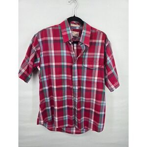 The Fox‎ Collection Mens Vintage Plaid Short Sleeve Button Down Shirt Red Teal L